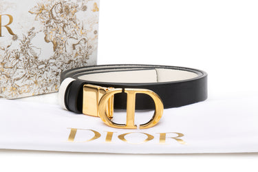 DIOR Black and Latte Smooth Calfskin 30 Montaigne Reversible Belt 20 MM Sz 75