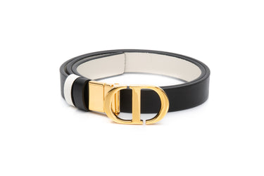 DIOR Black and Latte Smooth Calfskin 30 Montaigne Reversible Belt 20 MM Sz 75