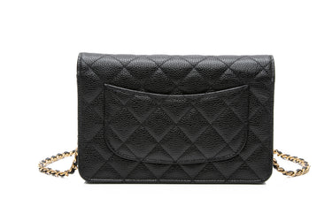 CHANEL Black Caviar CC Turnlock Quilted Wallet On Chain WOC