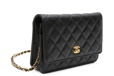 CHANEL Black Caviar CC Turnlock Quilted Wallet On Chain WOC