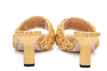 GUCCI Natural Woven Raffia Marrakech Waving Flower GG Marmont Slide Sandals 36.5 (New)