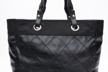CHANEL Black Coated Canvas Quilted Large Tote Bag