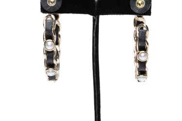 CHANEL Lambskin Pearl CC Chain Gold Black Earrings