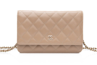 CHANEL 22A Beige Caviar Quilted Wallet On Chain WOC