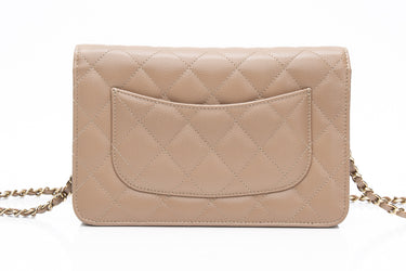 CHANEL 22A Beige Caviar Quilted Wallet On Chain WOC