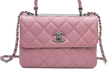 CHANEL Mauve Pink Lambskin Quilted Trendy CC Top Handle Flap Crossbody Bag