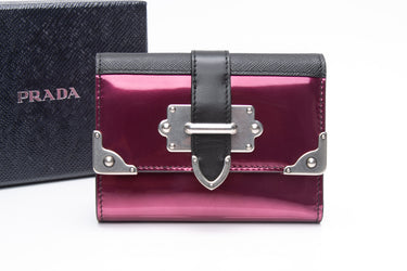 PRADA Portafoglio Pattina Metal Pink and Black Leather Bifold Wallet