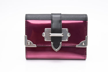 PRADA Portafoglio Pattina Metal Pink and Black Leather Bifold Wallet