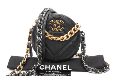 CHANEL Black Lambskin Quilted Chanel 19 Round Clutch With Chain