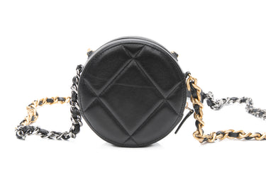 CHANEL Black Lambskin Quilted Chanel 19 Round Clutch With Chain
