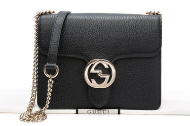 GUCCI Black G Dollar Calfskin Interlocking Chain Crossbody Bag