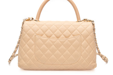 CHANEL Beige Caviar Lizard Quilted Medium Coco Handle Flap Bag