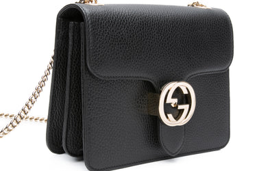 GUCCI Black G Dollar Calfskin Interlocking Chain Crossbody Bag