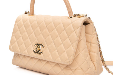CHANEL Beige Caviar Lizard Quilted Medium Coco Handle Flap Bag