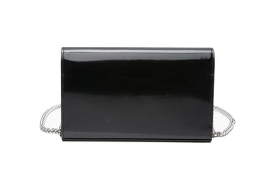 SAINT LAURENT Black Patent Cassandre Leather Wallet on Chain WOC