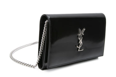SAINT LAURENT Black Patent Cassandre Leather Wallet on Chain WOC