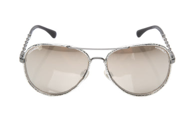 CHANEL Silver Chain Link Accent Aviator Sunglasses
