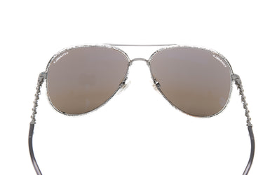 CHANEL Silver Chain Link Accent Aviator Sunglasses