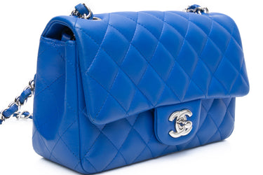 CHANEL Blue Quilted Lambskin Leather Classic Rectangular Mini Flap Bag