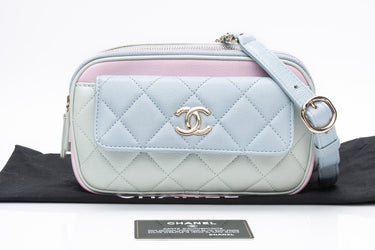 CHANEL Pastel Green Blue Pink Goatskin Quilted Waist Bag