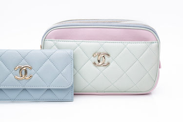 CHANEL Pastel Green Blue Pink Goatskin Quilted Waist Bag