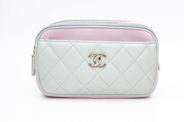 CHANEL Pastel Green Blue Pink Goatskin Quilted Waist Bag