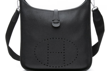 HERMES Black Leather Taurillon Clemence Evelyne III PM