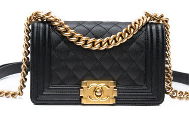 CHANEL Black Caviar Quilted Boy Small Flap Bag