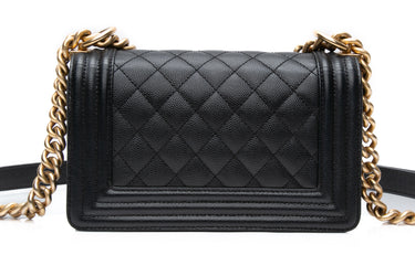 CHANEL Black Caviar Quilted Boy Small Flap Bag