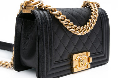 CHANEL Black Caviar Quilted Boy Small Flap Bag