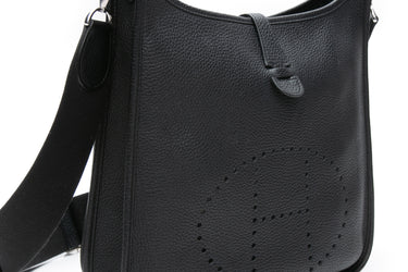 HERMES Black Leather Taurillon Clemence Evelyne III PM