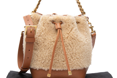 SAINT LAURENT Natural Beige Shearling Calfskin Small Emmanuelle Bucket Bag