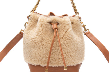 SAINT LAURENT Natural Beige Shearling Calfskin Small Emmanuelle Bucket Bag