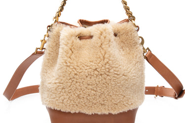 SAINT LAURENT Natural Beige Shearling Calfskin Small Emmanuelle Bucket Bag