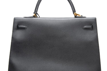 HERMES Vintage Black Ardennes Sellier Gold Kelly 35 w/Rodeo Charm