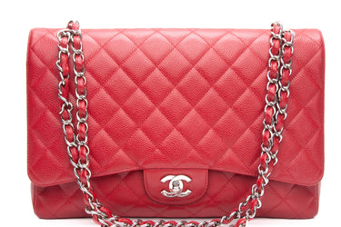 CHANEL Red Caviar Quilted Maxi Single Flap Bag