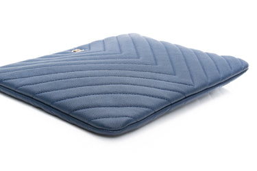 CHANEL Navy Blue Caviar Chevron Paris Athens O Case Clutch