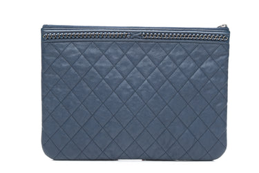 CHANEL Navy Blue Quilted Caviar Boy O Case Chain Clutch