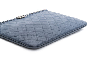 CHANEL Navy Blue Quilted Caviar Boy O Case Chain Clutch