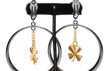 CHANEL Vintage Clover Dangle Clip On Earrings