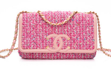 CHANEL Pink Filigree Flap Bag Quilted Tweed Medium