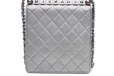 CHANEL Silver Metallic Goatskin Quilted Chic Pearls Flap Bag
