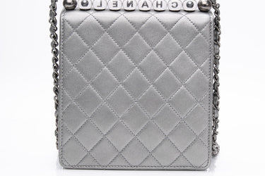 CHANEL Silver Metallic Goatskin Quilted Chic Pearls Flap Bag