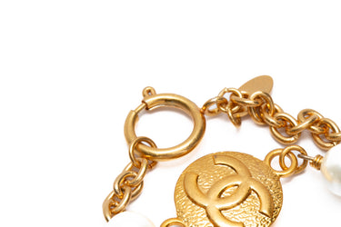 CHANEL Rare Vintage Gold and Pearl CC Coin Long Necklace