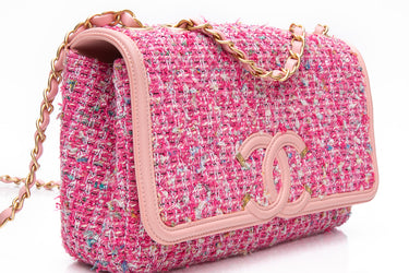 CHANEL Pink Filigree Flap Bag Quilted Tweed Medium