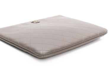 CHANEL Grey Metallic Calfskin Quilted O Case Clutch