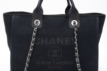 CHANEL Black Mixed Fibers Small Deauville Tote Bag