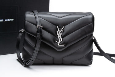 SAINT LAURENT Black Calfskin Monogram Toy Loulou Crossbody Bag