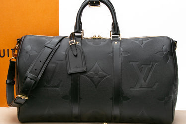LOUIS VUITTON Black Monogram Empreinte Giant Leather Keepall Bandoulière 45