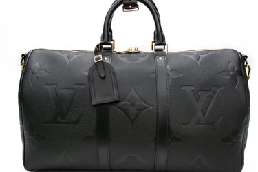 LOUIS VUITTON Black Monogram Empreinte Giant Leather Keepall Bandoulière 45